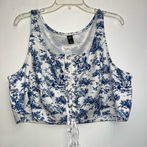 Blue and White Lace-Up Women's Top
